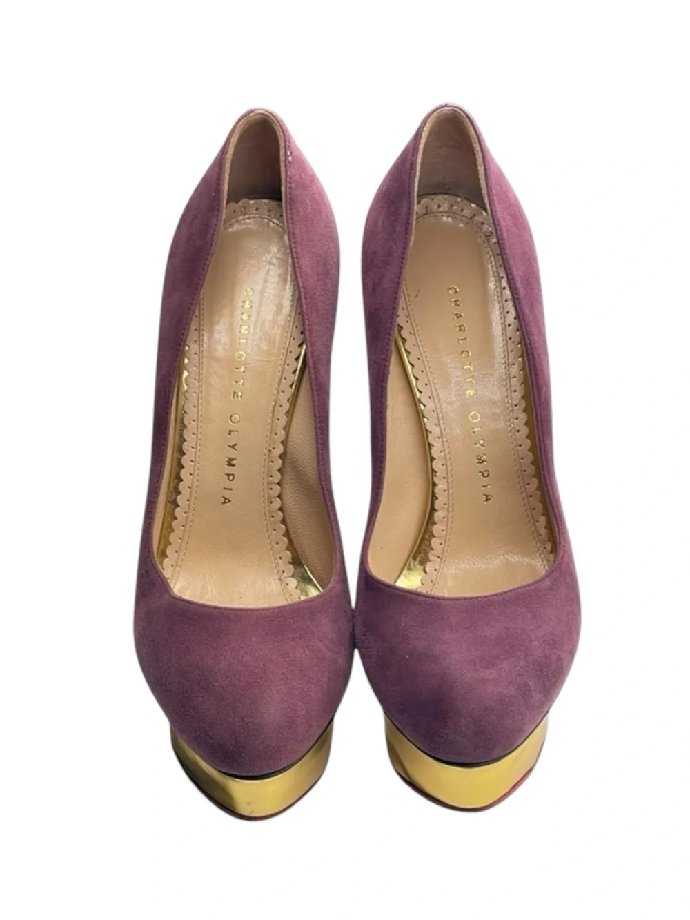 Charlotte Olympia 𒀭 Dolly Puttin On The Glitz Stiletto Platform Heels 𒀭Purple